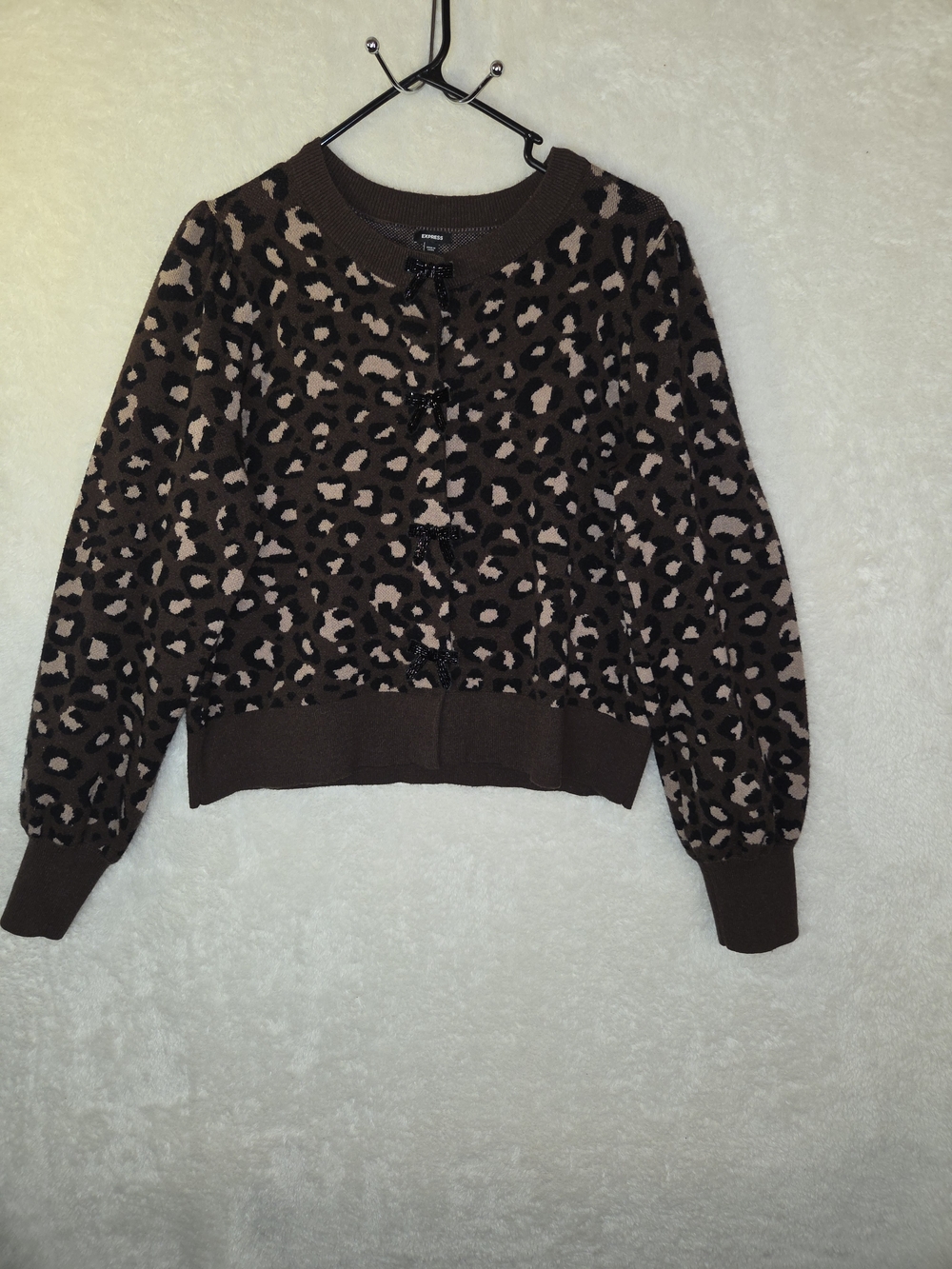 Express Leopard Print Brown Crewneck Cardigan